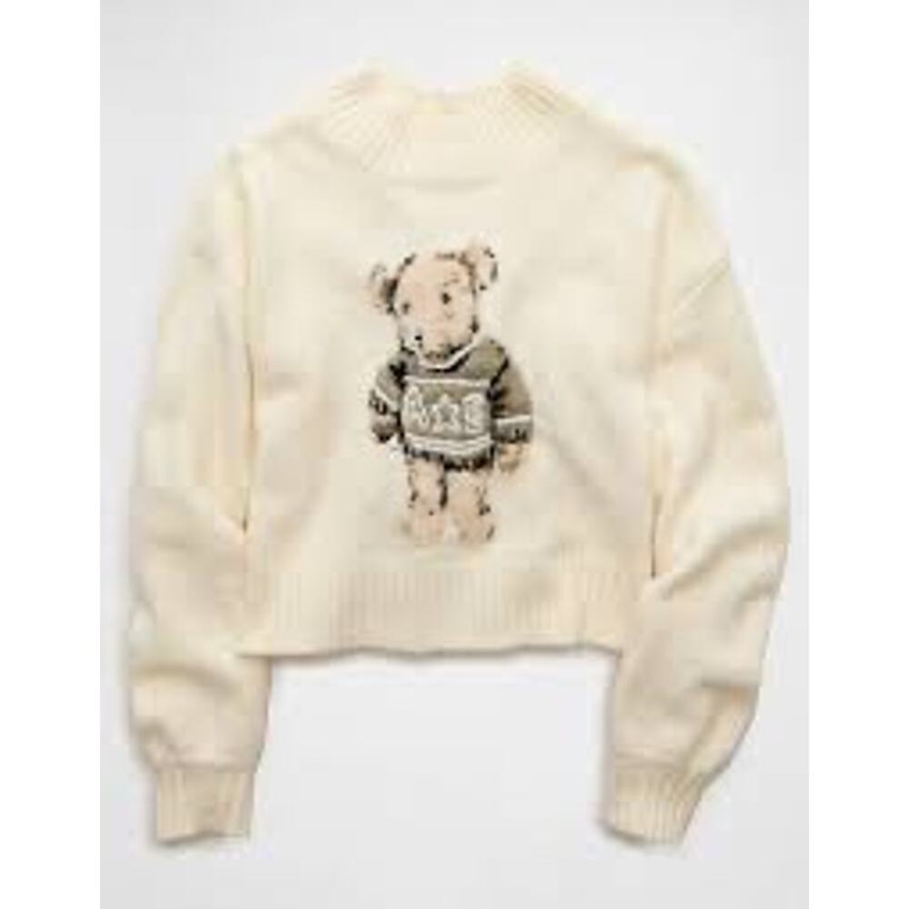 American Eagle Snow Stopper Sweater Cream Teddy Graphic Size XS Women’s - Picture 2 of 9